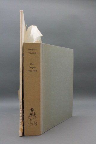 Items incl: CANTIQUE SPIRITUEL. 5 sgd Villons.: [Villon, Jacques]. 2 Titles. ++ Jean Racine. CANTIQUE SPIRITUEL. (Paris: LeBlanc, 1945). Thin folio. Orig plain white wraps. Externally soiled, crease to upper left portion of front wrap. Slight foxin