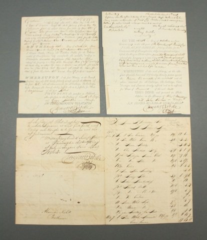 3 DSs: Clement Biddle. 1790-1804.: [Revolutionary War Officer]. 3 DSs, each signed "Clement Biddle" in his capacity as a notary public. ++ Notarization related to a debt owed to George B. Dawson. July 27, 1790. Preprinted form with sub