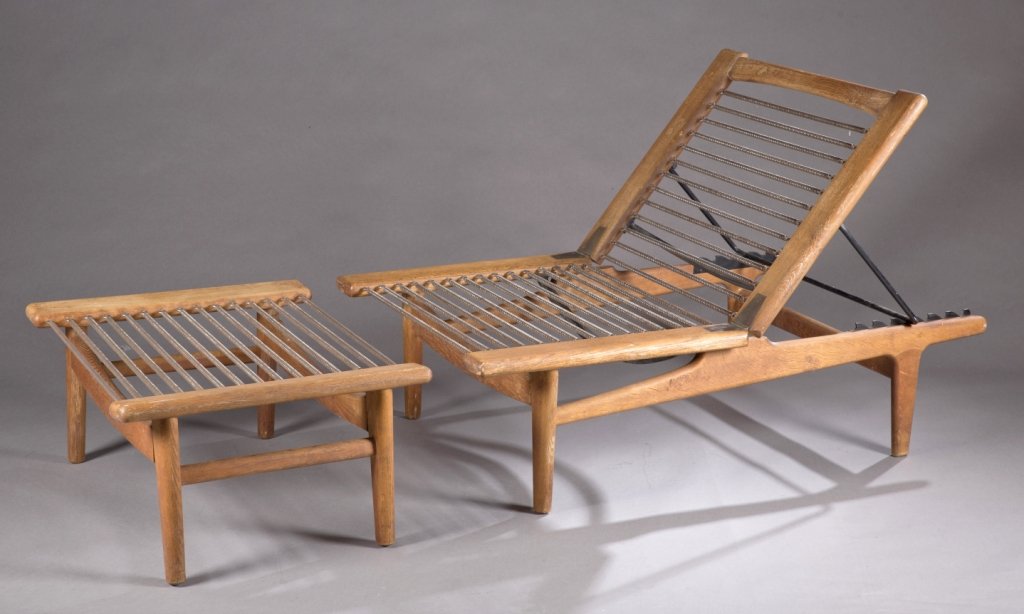 Hans Wegner for Knoll lounge chair and ottoman.: Hans Wegner for Knoll reclining teak lounge chair and ottoman. 3rd quarter 20th century. Chair:34 1/2"h x 30"w x 49"d. Ottoman:13 1/2"h x 29 1/2"w x 24"d. Provenance: The property of The Honorable Tho