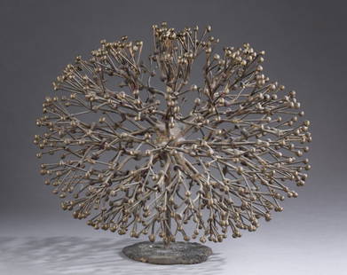 Harry Bertoia bronze "Bush" sculpture.: Bertoia, Harry (It. 1915-1978). A bronze "Bush" form sculpture. c.1960's. Radiating branches that terminate in bronze beads. Unsigned. 9"h x 10"diam.Provenance: The property of The Honorable Thomas