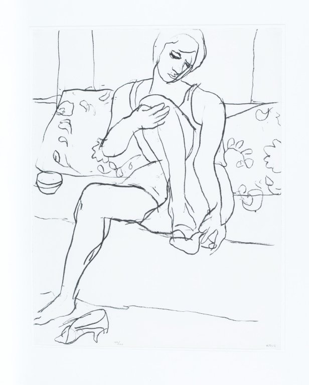Signed Richard Diebenkorn lithograph,woman on sofa: Diebenkorn, Richard Clifford (America, 1922-1993). Untitled. 20th century. Lithograph. Woman seated on sofa. Initialed, dated and numbered "RD '65 42/100." 26" x 20".