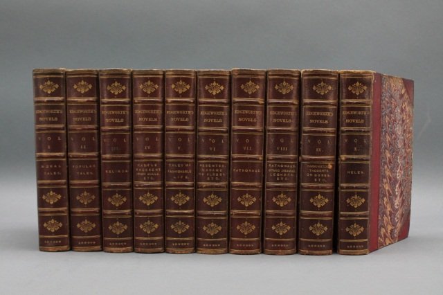TALES AND NOVELS BY MARIA EDGEWORTH. 10 Vols 1874.: [British Authors]. TALES AND NOVELS BY MARIA EDGEWORTH. 10 Vols. Lon: Henry G. Bohn/ Simpkin, Marshall, and Co., 1874. 12mo. Later (but not modern) half red leather and marbled board, marbled edges an