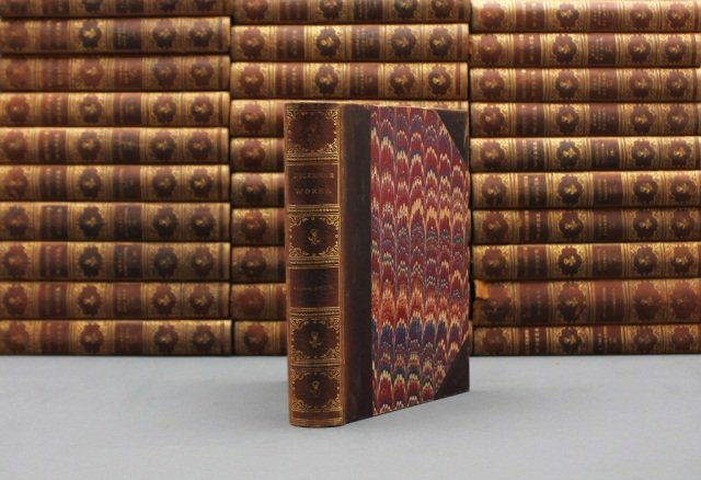 59 Vols: Charles Dickens.: [Dickens, Charles]. 2 Titles (59 Vols). ++ WORKS OF CHARLES DICKENS. New Household Edition. NY: Hurd and Houghton/ Cambridge, MA: Riverside Press, 1873. Numerous plates. ++ John Foster. THE LIFE OF CH