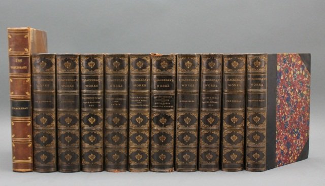 11 Books: THE VIRGINIANS, 1859 + Thackeray set.: Thackeray, William Makepeace. 11 Titles. ++ THE VIRGINIANS: A Tale of the Last Century. NY: Harper & Brothers, 1859. 8vo. [title], Contents [iii]-iv, [Illustrations list], [fly-title], [9]-411pp. Half