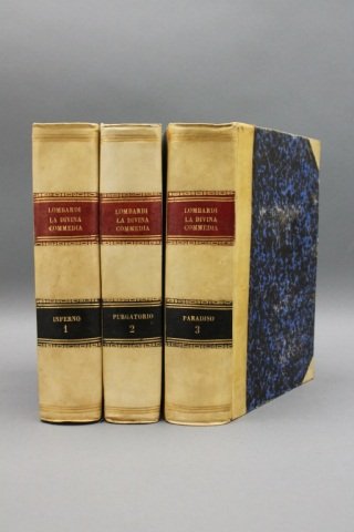LA DIVINA COMMEDIA DI DANTE... 3 Vols. 1820-1822.: [Dante Alighieri]. LA DIVINA COMMEDIA DI DANTE ALIGHIERI Corretta, Spiegata, E Difesa Dal P. Baldassarre Lombardi M. C. Edizione Terza Romana Si Aggiungono le Note de’igltori Commentori… 3 Vols. R