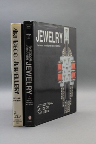 2 Books incl: THEODOR FAHRNER JEWELRY.: [Decorative Arts/Jewelry]. 2 Titles. ++ Melissa Gabardi. ART DECO JEWELLERY: 1920-1949. Antique Collectors’ Club, (1989). 4to. Gray cloth; dampstain near base of spine and lower portion of the inner