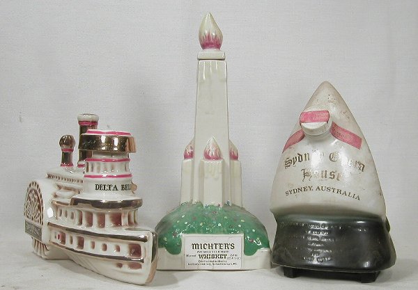 Landmark Decanters: Castle; Heaven Hill(Old Taylor), My Old Kentucky Home; Mount Rushmore (JW Dant); Delta Belle (Ezra Brooks); Williamsburg (American Distilling Company); Ponderosa Ranch, and Sydney Opera House (Jim Bea