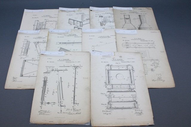 9 Patent Examiner files. Photography, 1880s-90's.: [Patent and Trademark Office]. Lithographed diagrams to accompany 9 Patent Examiner files & 1 Photocopy (about 18 sheets), diagramming devices related to photography, patented 1880’s – 1890’s. S