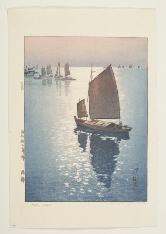 Hiroshi Yoshida "Calm Wind": Hiroshi Yoshida (Japan, 1876-1950.) Woodblock print "Calm Wind". 1937. Pencil signed and titled.. 12" x 9". Illustrated Abe, fig. 215.
