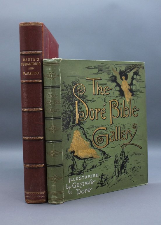 2 Books illustrated by Gustave Dore.: [Dore, Gustave]. 2 Titles. ++ Dante Alighieri. THE VISION OF PURGATORY AND PARARDISE. Translated by Henry Francis Cary, illustrated by Gustave Dore. Lon/Paris/NY: Cassell, Petter & Galpin, (nd). Folio