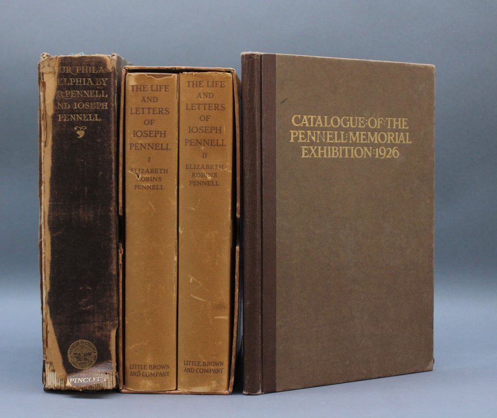 3 Pennell Books (4 Vols) incl: OUR PHILADELPHIA.: [Pennell, Joseph]. 3 Titles (4 Vols), 1 signed & limited. ++ Elizabeth Robins Pennell. OUR PHILADELPHIA. Joseph Pennell illustrator. Phila: J. B. Lippincott Company, 1914. Autograph Edition, one of 28