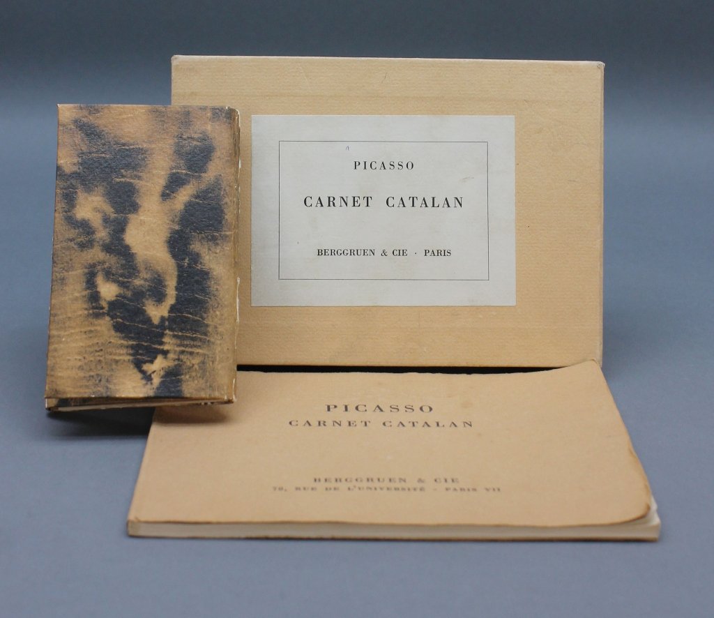 Picasso. CARNET CATALAN. (1958). #262 of 500.: [Picasso, Pablo]. Picasso. CARNET CATALAN. Prefaces/notes by Douglas Cooper. 2 Vols: Facsimile sketchbook (16mo) and an accompanying text (oblong 12mo), in same slipcase. Paris: Berggruen & Cie., (195