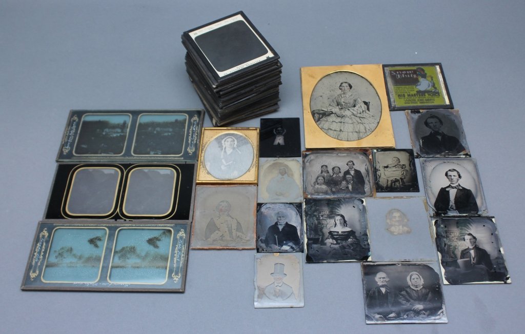 40+ Glass Ambrotype & Magic Lantern Slides.: [Ambrotype & Magic Lantern Slides]. 40+ Glass Ambrotype & Magic Lantern Slides. ++ 23 Magic Lantern Slides on various subjects, mostly by T.H. McAllister of street scenes and farmyard animals.++ 1 Cha