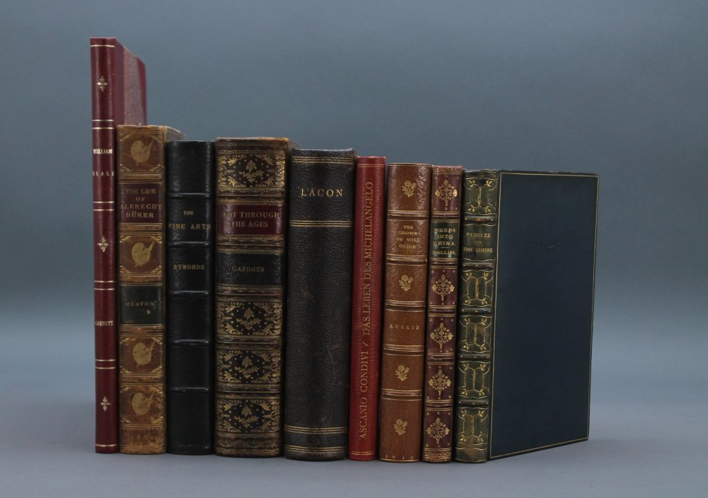 9 Books: Ruskin, Durer, Blake, Art...: [Art/Ruskin/Essays/Literature]. 9 Titles. Vp:vp. Full/half leather. Good to near fine. Condition variation must be expected within large group lots. ++ Richard Garnett. WILLIAM BLAKE: Painter and Poet