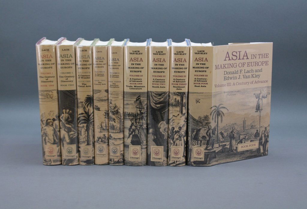 Lach. ASIA IN THE MAKING OF EUROPE. 9 Vols.: [Asia/Europe]. Donald F. Lach. ASIA IN THE MAKING OF EUROPE. 9 Vols (as bound): 3 Vols in 9 Books. Vol I, in 2 Books; Vol II, in 3 books; Vol III, in 4 books. University of Chicago Press, (1970-1993).