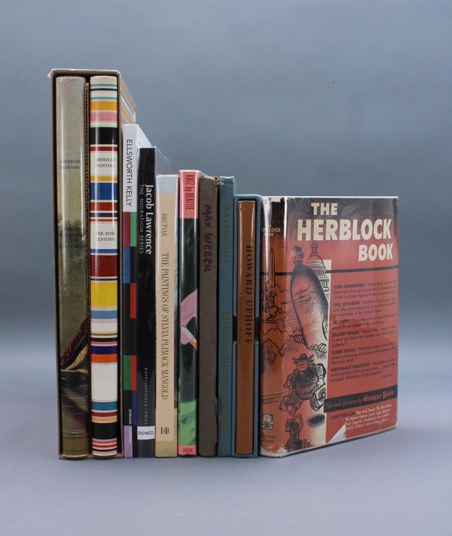 8 Titles (9 Vols): Weber, Moskowitz, Katz...: [American Artists & Printmakers]. 9 Titles (10 Vols), 6 Signed. Vp:vp. 8vo/4to. 9 vols hardcover (1 in dj), 1 softcover. 1 book (the book inscribed Max Weber) has toning to its endpapers and lacks its