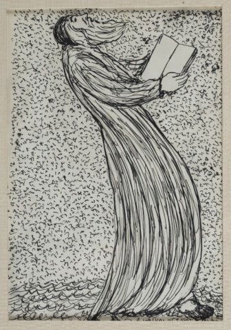 Abraham Walkowitz, Man with a book.: Walkowitz, Abraham. (New York, 1878-1965) Man with a book. Ink on paper. Signed l.r. corner and dated. Sight: 8 3/4" x 6". Frame: 15" x 12".