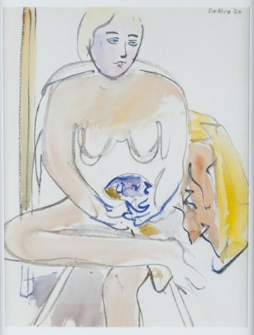 Robert De Niro Sr., Portrait of woman.: De Niro Sr., Robert. (American, 1922-1993). Seated woman. c. 1960. Watercolor on paper. Signed and dated and u.r. De Niro, 60'. 21 3/4" x 16 1/2". Frame: 25 1/2" x 19".