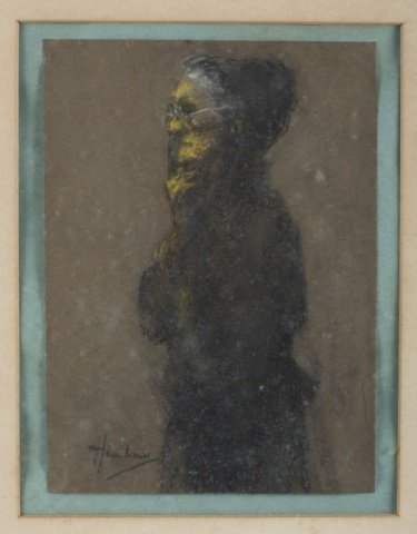Glen Cooper Henshaw, Portrait of Elder.: Henshaw, Glenn Cooper. (Mid-Atlantic, 1880-1946). Portrait of an elderly woman. Pastel on paper. Signed l.l. Sight: 11 1/8" x 8 1/4". Frame: 18" x 14 3/4".