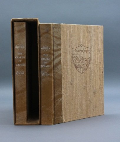 THE GRAPES OF WRATH. 2 Vols. LEC, 1940.: [Limited Editions Club]. John Steinbeck. THE GRAPES OF WRATH. 2 Vols. Limited Editions Club, 1940. 4to. Orig ¼ rawhide and coarse cloth. Vol I’s covers slightly bowed. Light external wear, very goo
