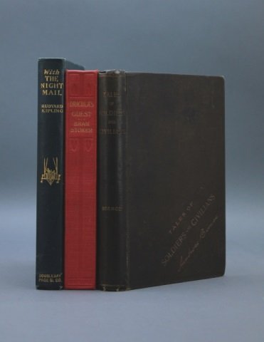 3 Books incl: TALES OF SOLDIERS AND CIVILIANS.: [Bierce/Kipling/Stoker]. 3 Titles. ++ Ambrose Bierce. TALES OF SOLDIERS AND CIVILIANS. San Francisco: E. L. G. Steele, 1891. 12mo. [8], 9-300, blank [1]-[2] pp. Orig brown cloth lettered in gilt, spin