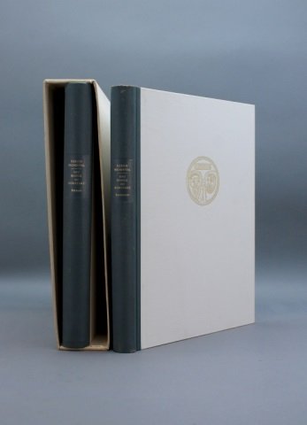 DAS KONZIL ZU KONSTANZ. 2 Vols in slipcase.: [Illuminated Manuscript Facsimile]. Ulrich Richental. DAS KONZIL ZU KONSTANZ. 2 Vols: Facsimile + Commentary by Otto Feger. Starnberg: Josef Keller/ Jan Thorbecke, (©1964). Folio. ¼ blue leather and