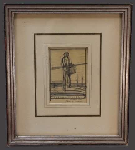 2 items: Rockwell Kent signed drawing & bookplate.: [Kent, Rockwell]. 2 Items. ++ Original pencil drawing to be used for a bookplate. The drawing was for the bookplate of Stephen Etnier (so specified below the main image). Etnier was friends with Luciu