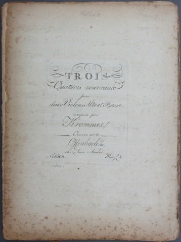 13 Booklets: Music.incl: TROIS NOUVEAU NOTURNE...: [Musical Scores]. 5 Titles (13 Booklets). Musical score, engraved. 4to. [2] leave or more. Engraved, mostly laid paper, a few wove paper. Sold with all faults. ++TROIX TRIOS CONCERTANS pour Violon, Al