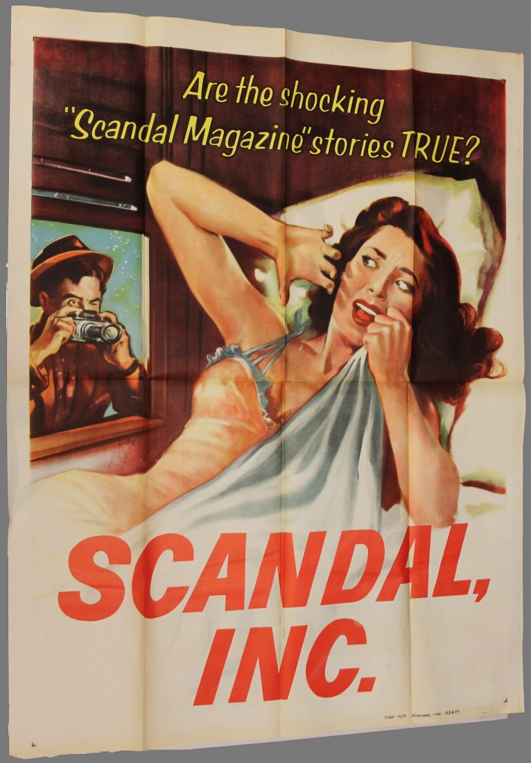 (2) 3-Sheet Movie Posters, incl. SCANDAL INC.: [Movie Posters/3 Sheet]. JUNGLE DRUMS OF AFRICA (Republic Pictures, 1952). 3-Sheet poster in 2 sections, w/ top section larger than bottom. Size 41”x 81”. The daughter of a local missionary finds 