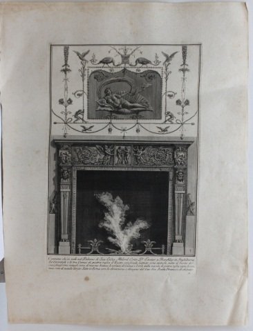 Piranesi: CAMMINO CHE SI VEDE NEL PALAZZO...: [Piranesi, Giovanni Battista] (It., 1720-1778). CAMMINO CHE SI VEDE NEL PALAZZO DI SUA ECCZA MILORD CONTE D’EXETER A BURGHLEY IN INGHILTERRA... Cav. Gio. Batta Piranesi Architetto. Engraving of a ch