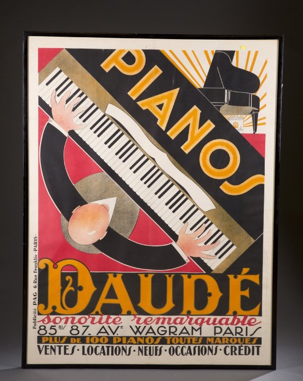 Daudé, Andre. Pianos Daudé, Print, 1926.: Daudé, Andre (France, 1897-1979). c.1926. Lithograph. "Pianos Daudé". Black frame. Sight: 62" 3/4 x 47" 1/4. Frame: 64" 3/4 x 49".