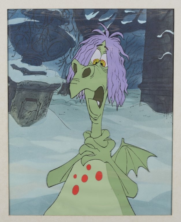 Original Disney Sword in the Stone celluloid.: An original Disney Sword in the Stone celluloid. 1963. Malignalitaloptereois Spots. Scene during the duel between Madam Mim and Merlin in which she turns into a dragon. Merlin turns into the germ Mali