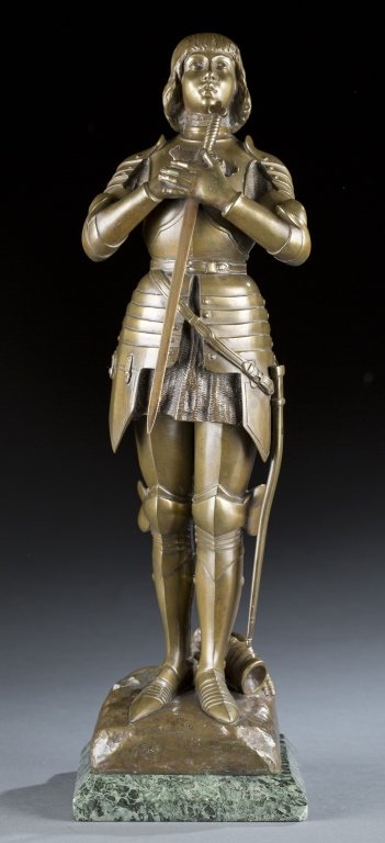 O. Ruffony (Italy) Joan of Arc bronze statue.: Joan of Arc bronze statue on marble plinth. Signed O. Ruffony. 18".