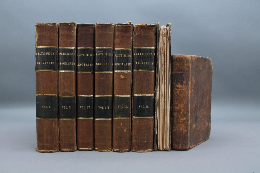 8 Vols: incl: Malte-Brun, 6 Vols, 1827-1832.: [Books with Maps/Geology]. 3 Titles (8 Vols). 12mo/8vo. Sold with all faults. ++ [Conrad] M. Malte-Brun. UNIVERSAL GEOGRAPHY, Or A Description of All the Parts of the World, On a New Plan, According t