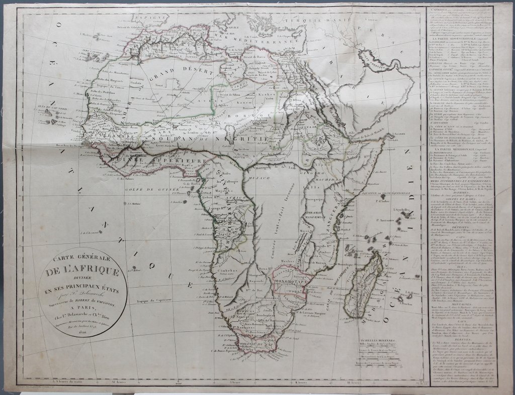 3 Maps incl: CARTE GENERALE DE L’AFRIQUE... 1820.: [India/Africa/Europe]. 3 Maps. ++ Fx. Delamarche. CARTE GENERALE DE L’AFRIQUE Divisee en ses Principaux Etats. Paris: Fx. Delamarche et Chles. Dien, 1820. In margin at lower left: “Gravee par Barr