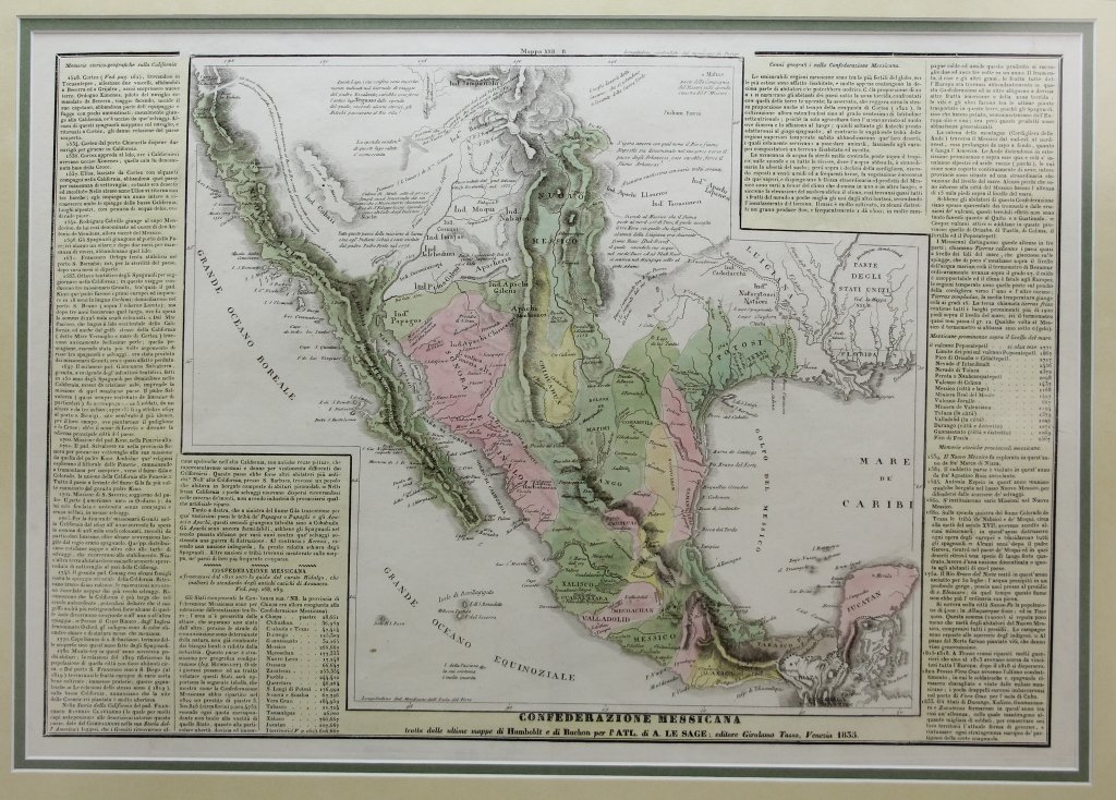 CONFEDERAZIONE MESSICANA... Venice: 1833.: [Southwest/Mexico]. CONFEDERAZIONE MESSICANA tralla dale ultime mappe di Humboldt e di Buchon per l’Atl. Di A. le Sage. Map of Mexico. Areas that are now part of the United States include “Nuova C