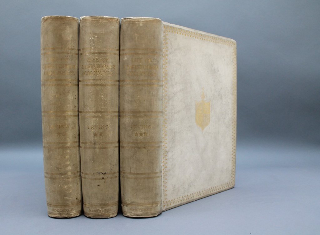 LIFE AND VOYAGES OF CHRISTOPHER COLUMBUS. 3 Vols.: [Irving, Washington]. THE LIFE AND VOYAGES OF CHRISTOPHER COLUMBUS And The Voyages and Discoveries of the Companions of Columbus. 3 Vols. NY: G. P. Putnam’s Sons, 1892. 4to. Orig gilt-decorated vell