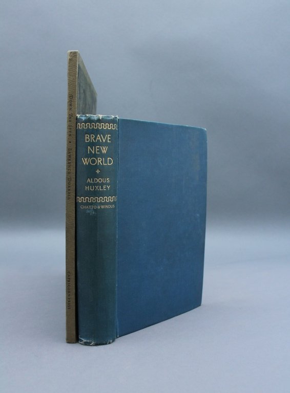 2 Books incl: Huxley BRAVE NEW WORLD. 1st edition.: [Huxley/Durrell]. 2 Titles. ++ Aldous Huxley. BRAVE NEW WORLD. Lon: Chatto & Windus, 1932. 8vo. Blue cloth; hint of wear at corners of covers and spine ends, faint dust soiling to upper portion of fro
