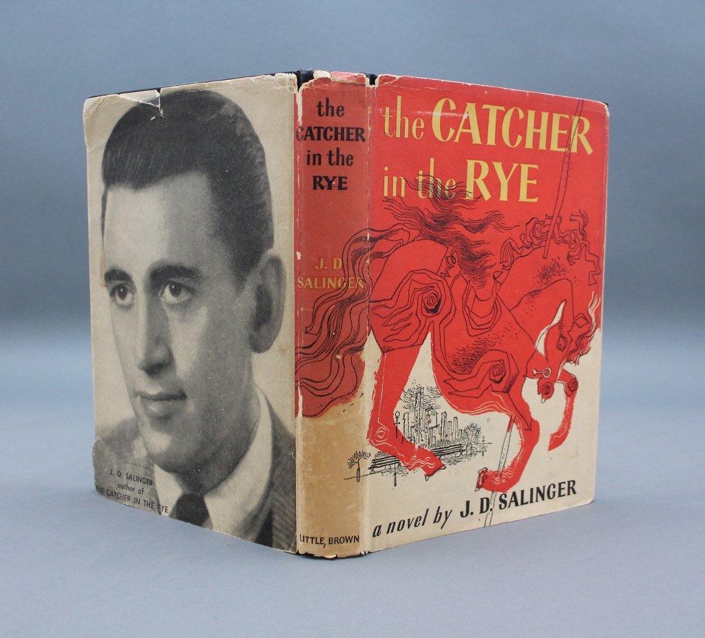 J. D. Salinger. THE CATCHER IN THE RYE. 1951.: Salinger, J. D. THE CATCHER IN THE RYE. Bos: Little, Brown and Company, 1951. 8vo. Black cloth. Covers and endpapers stained. DJ edgeworn, has short tears, minor chips to dj spine ends, few small stai