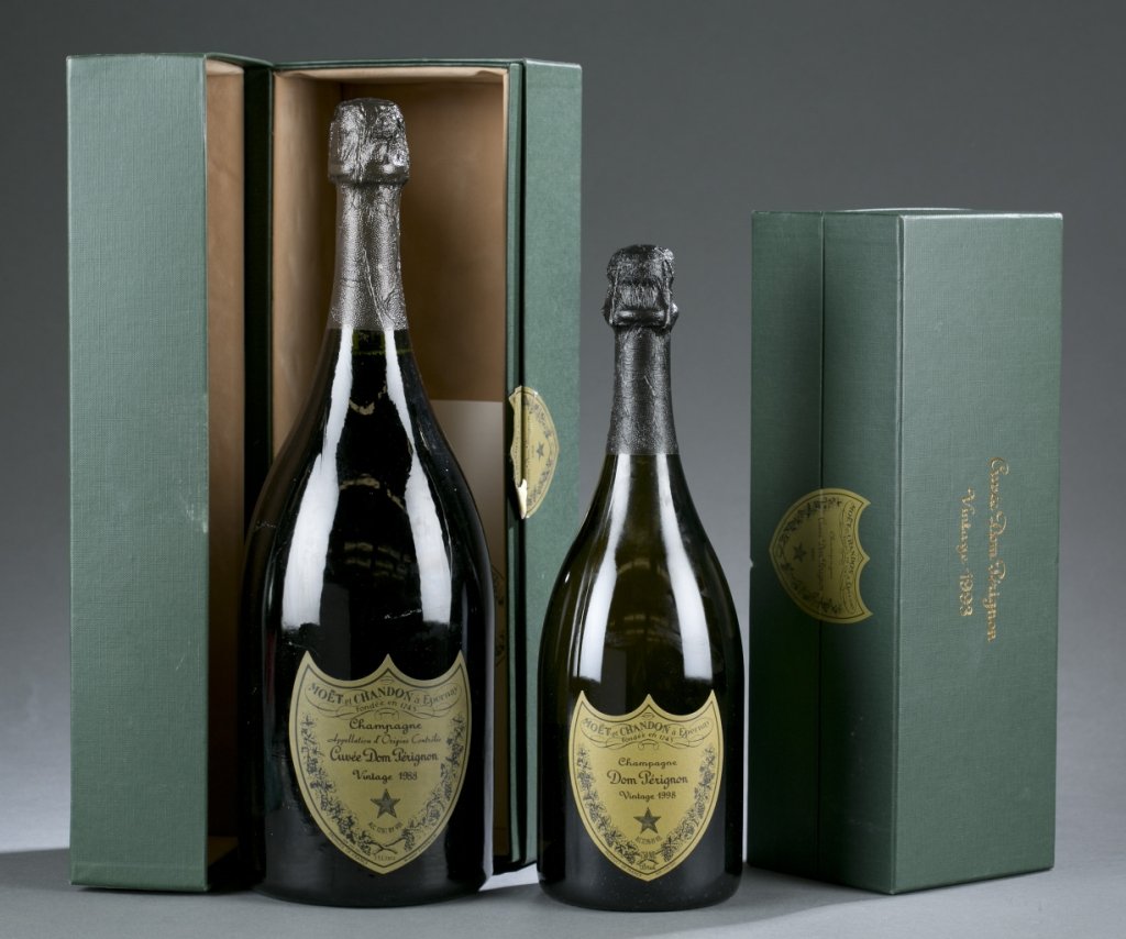 3 Dom Perignon Champagne bottles.: A group of 3 Dom Perignon Champagne. 1988, 1993 & 1998.