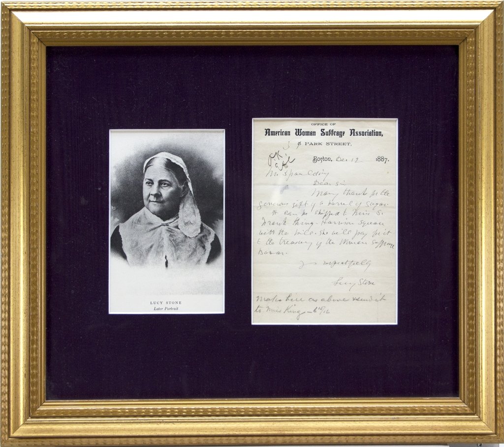 Lucy Stone. ALS. 1887.: [Women’s Suffrage Movement] Lucy Stone. ALS. Stone was 1 of 3 founders of the American Woman Suffrage Association (AWSA) in Boston in 1869. Dec. 12, 1887, on American Woman Suffrage Association stat