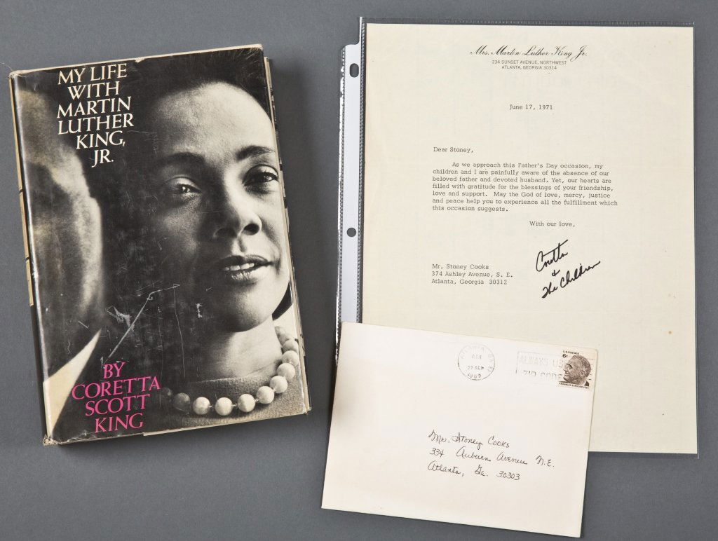 Book signed w/ TLS by Coretta Scott King.: Coretta Scott King (Mrs. Martin Luther King). MY LIFE WITH MARTIN LUTHER KING, JR. Holt, Rinehart and Winston, (©1969). 8vo. Cloth, in dj. Sunned. DJs edges have some wear (esp at edj’s spine base)