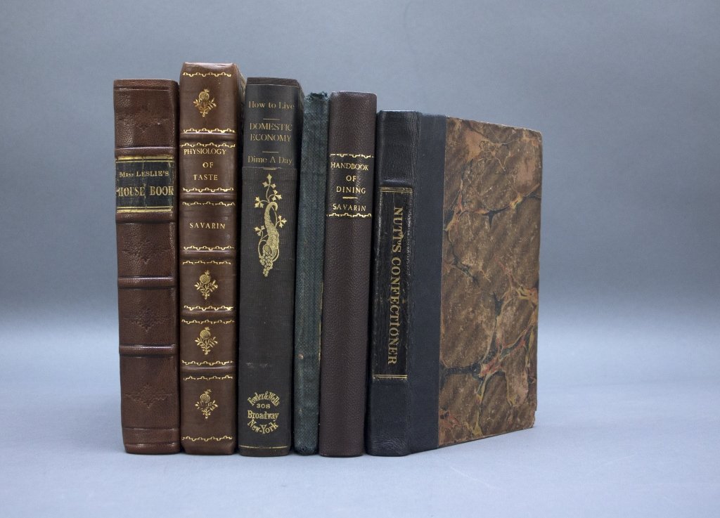 6 Books incl: THE PHYSIOLOGY OF TASTE. 1854.: [Cookery] 6 Titles. 8vo. 5 vols are recased, covers contemporary. Sold with all faults. ++ Frederick Nutt. THE COMPLETE CONFECTIONER. Lon: Samuel Leigh/ Baldwin, Cradock, and Joy, 1819. [2], [v]-xxiv,