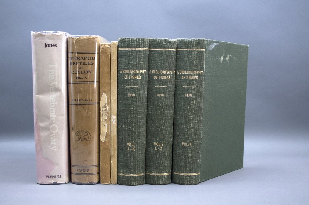 7 Vols incl: TETRAPOD REPTILES OF CEYLON. Vol I.: [Icthyology/Herpetology/Vertebrates] 4 Titles (7 Vols). 8vo/4to. ++ P. E. P. Deraniyagala. A COLORED ATLAS OF SOME VERTEBRATES FROM CEYLON. 2 Vols: Vols 2-3. (Colombo): Ceylon Government Press, 1953-5