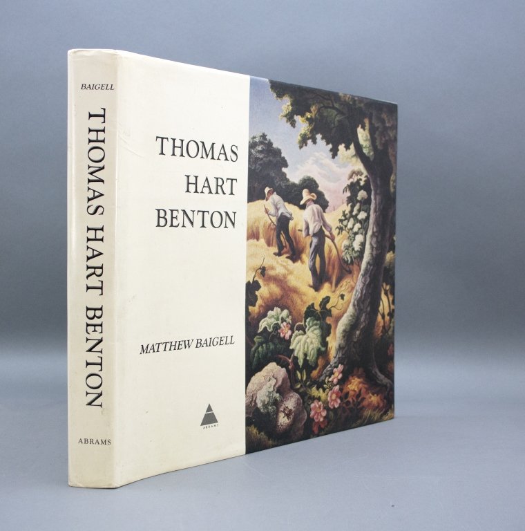 THOMAS HART BENTON, signed by Benton.: [Benton, Thomas Hart] Matthew Baigell. THOMAS HART BENTON. Harry N. Abrams, (1973). Half title signed by Thomas Hart Benton. Oblong 4to. Cloth; very good. DJ is solid with minor staining to white area