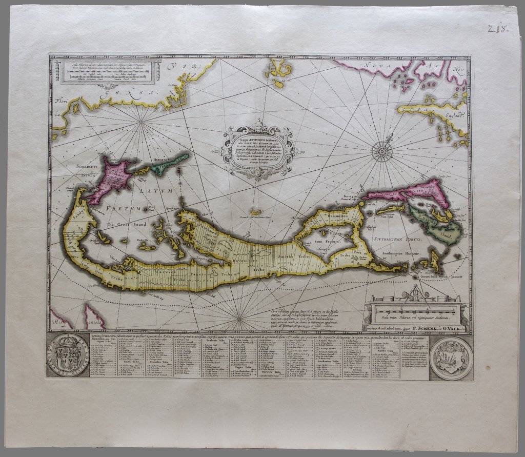 Mappa Aestivarum Insularum... [ca. 1720]: [New World/Bermudan Plats]. MAPPA AESTIVARUM INSULARUM, ALIAS BARMUDAS DICTARUM, AD OSTIA MEXICANI… Amst: P. Schenk and G. Valk, (nd), [ca. 1720]. Outer edge of map’s border: 13 ¼” x 20 ¼”. 