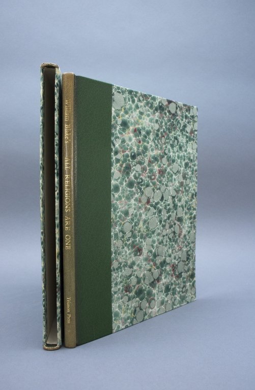 William Blake. ALL RELIGIONS ARE ONE. #531 of 600.: Blake, William. ALL RELIGIONS ARE ONE. (Trianon Press), [1971]. Total of 662 issued; #531 of 600. 4to. ¼ leather and board. Spine sunned, near fine in very good slipcase.