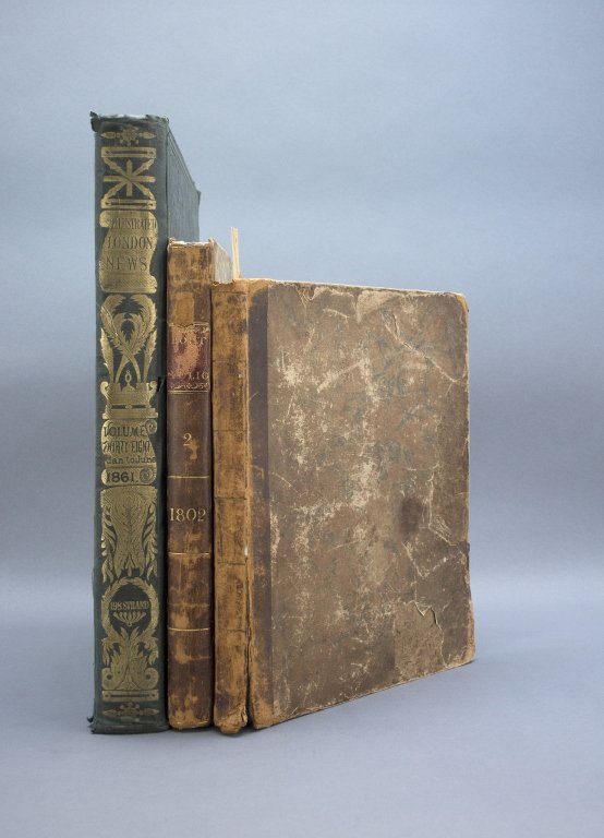 3 Periodicals incl THE ILLUSTRATED LONDON NEWS.: [Periodicals] 3 Titles. 4to/folio. Uncollated. ++ Oliver Oldschool. THE PORT FOLIO. Vol II. Philadelphila: Printed by H. Maxwell, and sold by William Fry…, 1802. Contemp ¼ leather. Bdg worn, mounts