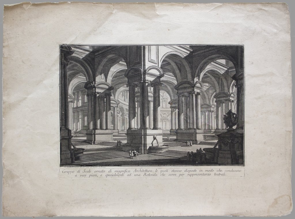 Piranesi: Gruppo di Scale ornate di magnifica...: [Piranesi, Giovanni Battista] (It., 1720-1778). Gruppo di Scale ornate di magnifica Architettura, le quail stanno disposte in modo che conducano a vari piani, e specialmente ad una Rotunda che serve p