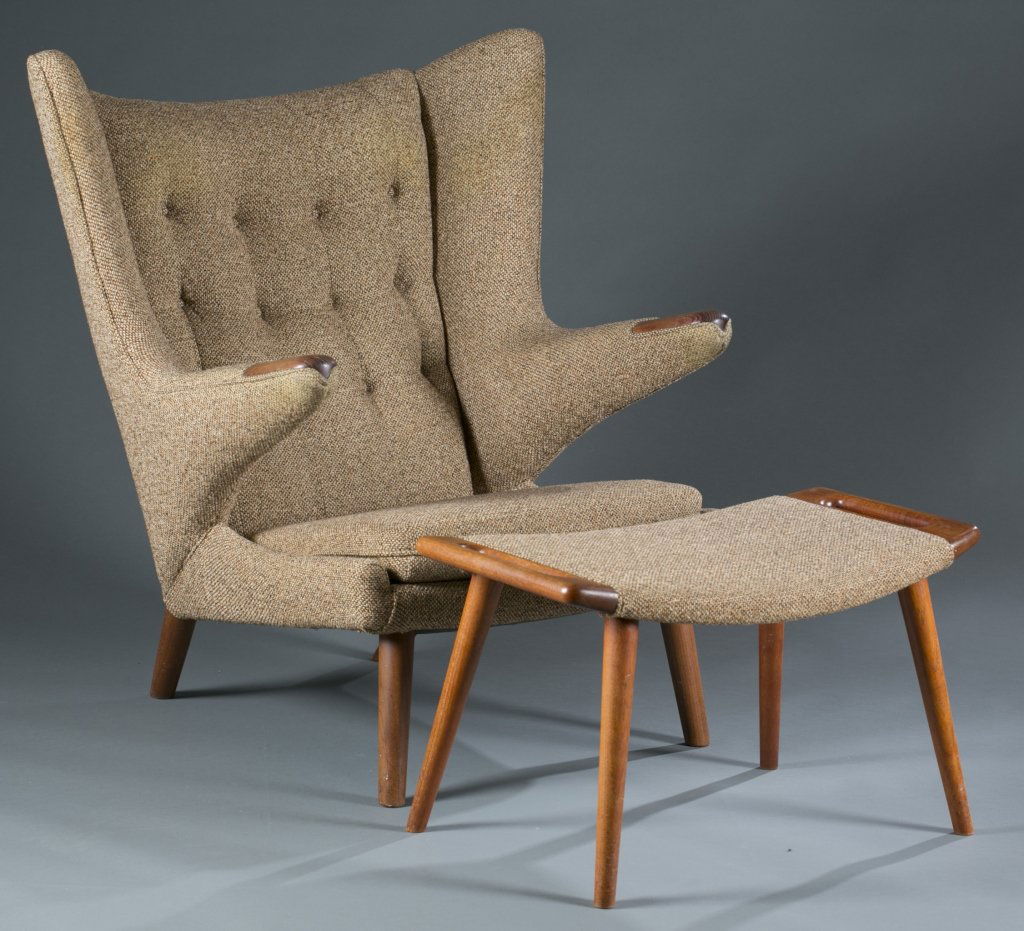 A Hans Wegner Papa Bear chair with ottoman. (1 of 5)